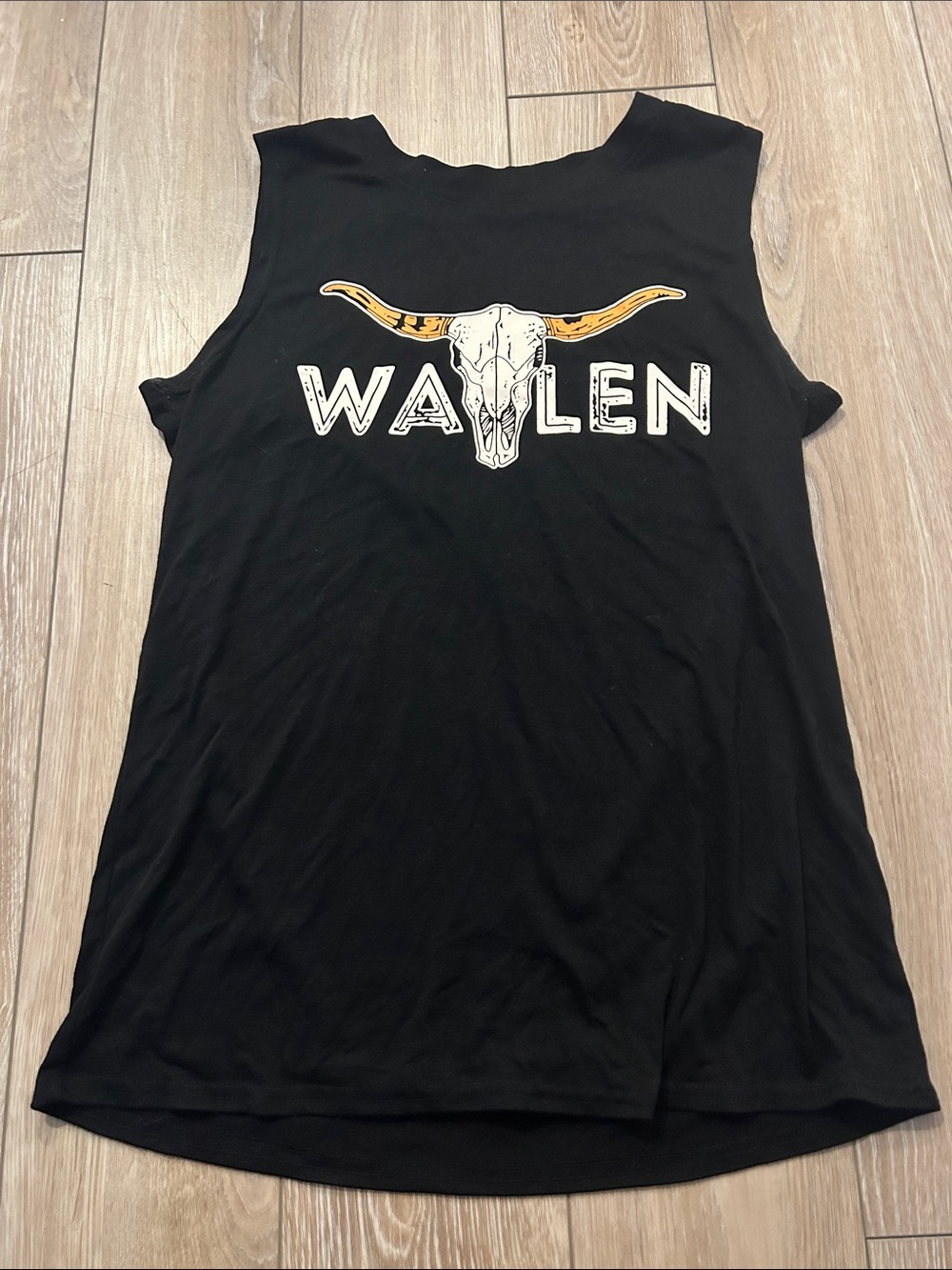 Wallen Black Muscle Tee with Longhorn Skull Graphic